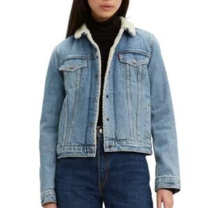 Levis S NEW Womens Original Sherpa Trucker Jacket Blue Classic Western